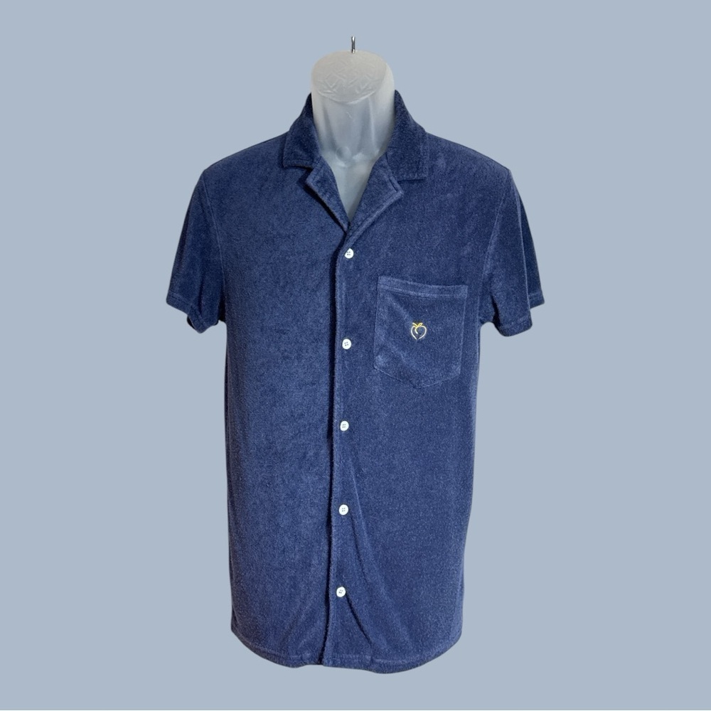 FLX FlexLiving Soft French Terrycloth Button Up with Collar Persian Blue Size S